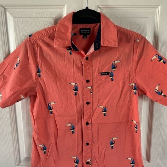 Matix Boys Orange Toucan Short Sleeve Button Up Shirt, Sz Large - Picture 3 of 14